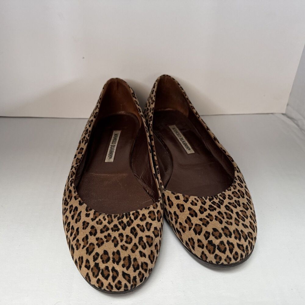 Manolo Blahnik Tere Shoes Womens 40 Leopard Print Slip On Ballet Flats Brown 9